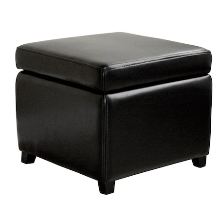 Baxton Studio Black Full Leather Small Storage Cube Ottoman A-1958